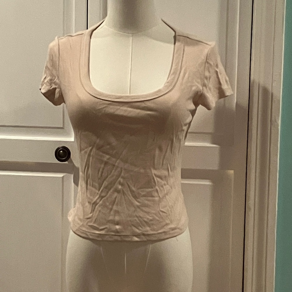 Pink Rose Light Tan Scoop Neck Tee